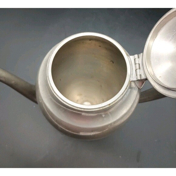 Vtg Insico Pewter Tea Pot 517 9"  Hinges Lid Pedestal Footed - Picture 4 of 9